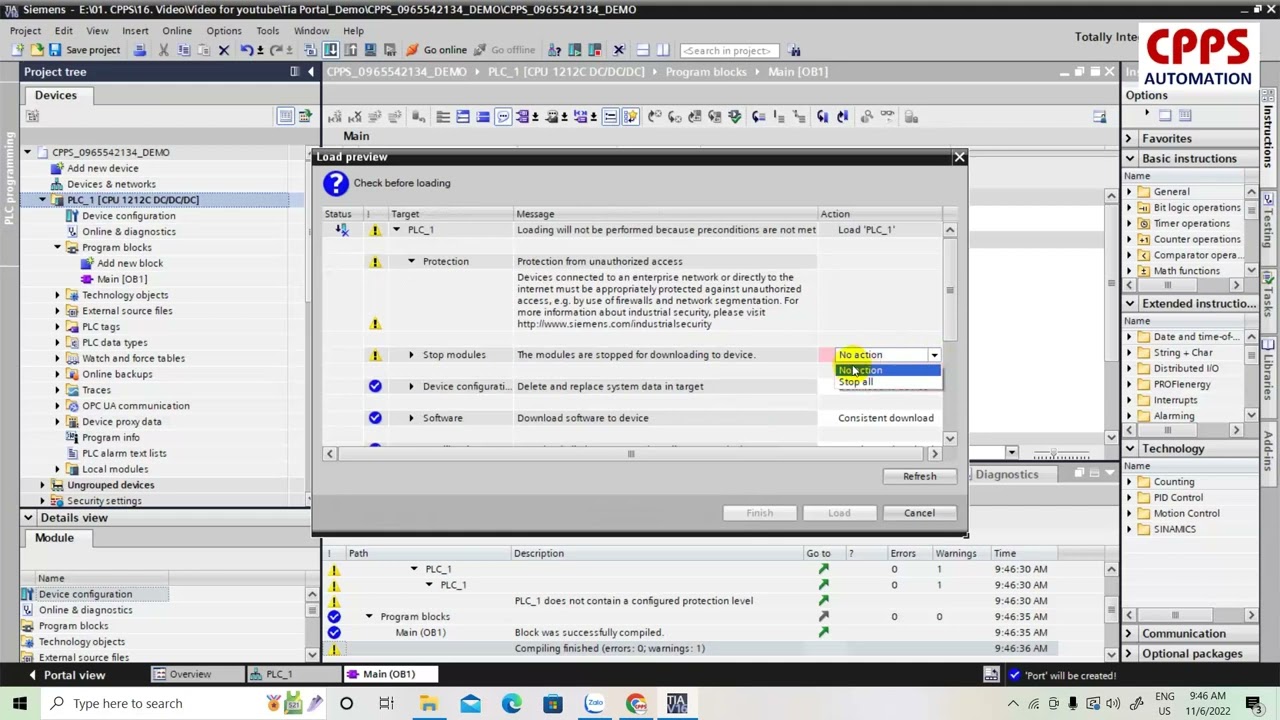Hướng dẫn download / upload chương trình PLC S7 1200 với Tia Portal V16 | CPPS Automation