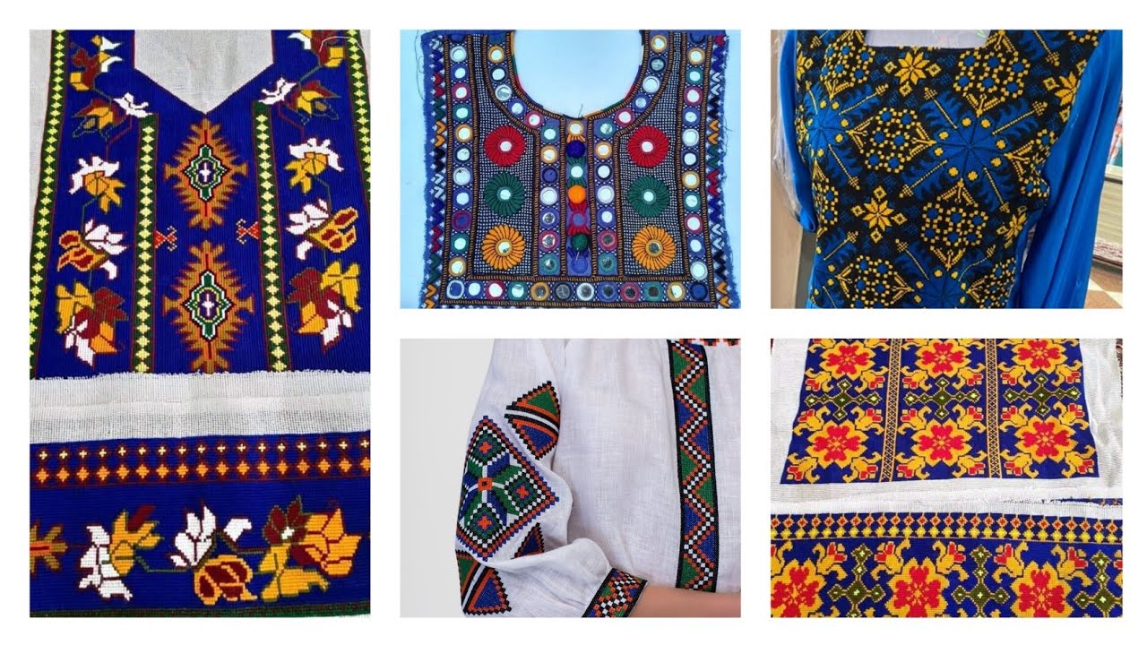 یخن های زیبای گراف دوزی افغانی #Afghan hand embroidery collars/ #graph embroidered patterns