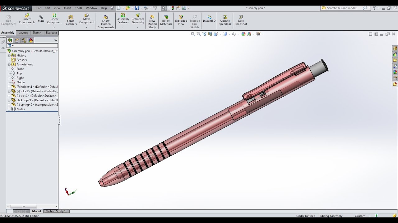 SOLIDWORKS TUTORIAL : click ballpoint pen with spring