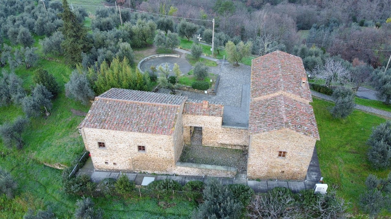 Birthplace of Leonardo Da Vinci (drone), Anchiano, Vinci, Florence, Tuscany, Italy, Europe
