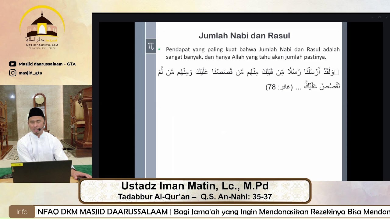 #8 Kajian I'tikaf | Tadabbur Al-Qur'an: Q.S. An-Nahl: 35-37 | Ustadz Iman Matin, Lc., M.Pd