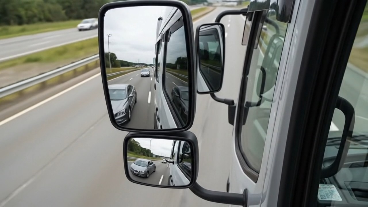 Why do large trucks have more blind spots than smaller vehicles?