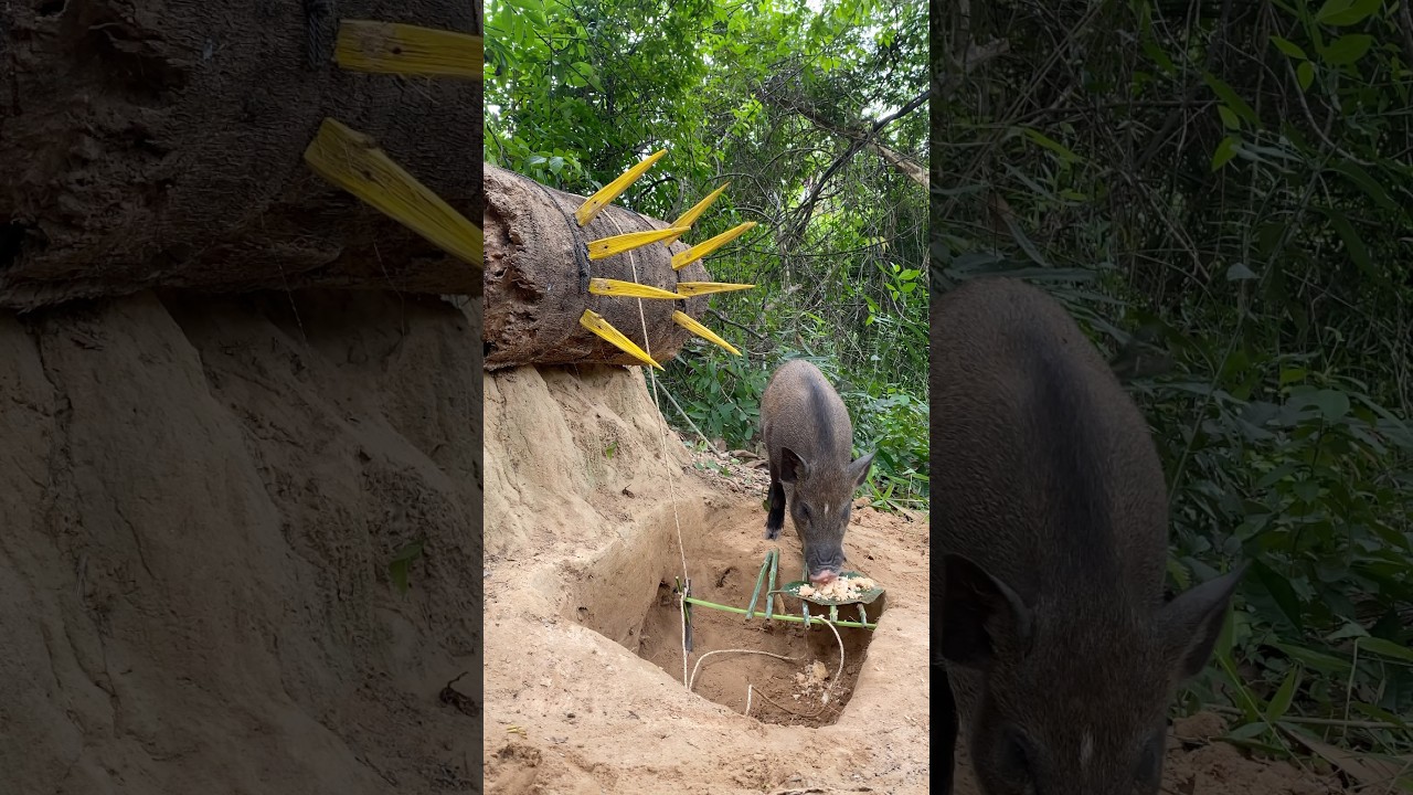 Giant Wild Boar Trap - The Power Pig Trap Make from Big Wood #animals #wildlife