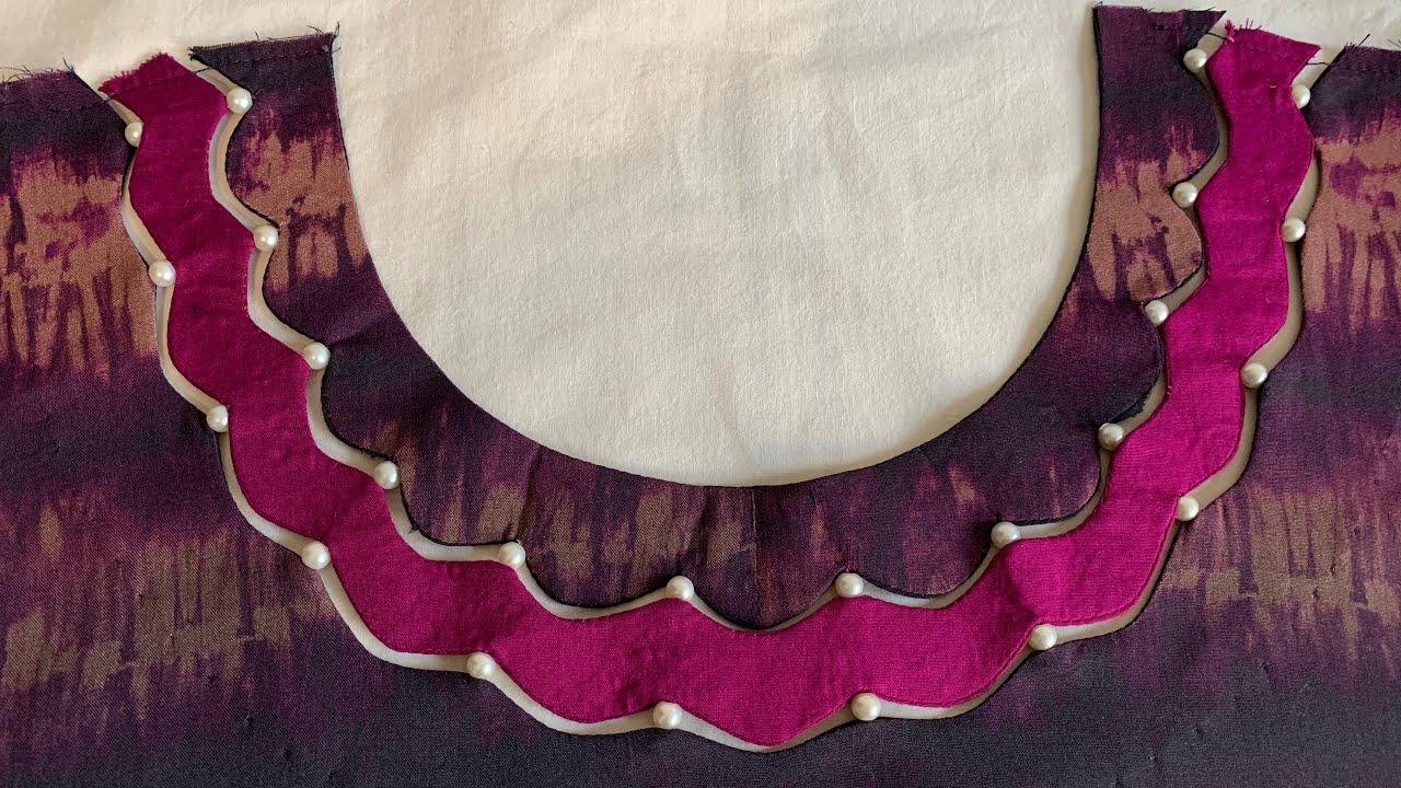 Latest neck design with pearls cutting and stitching step by step