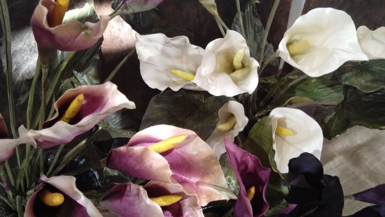 エレガントな【布花カラー】は美しく、葉っぱは大胆に作りましょう！The Calla Lilies bloomed with snow white fabrics!