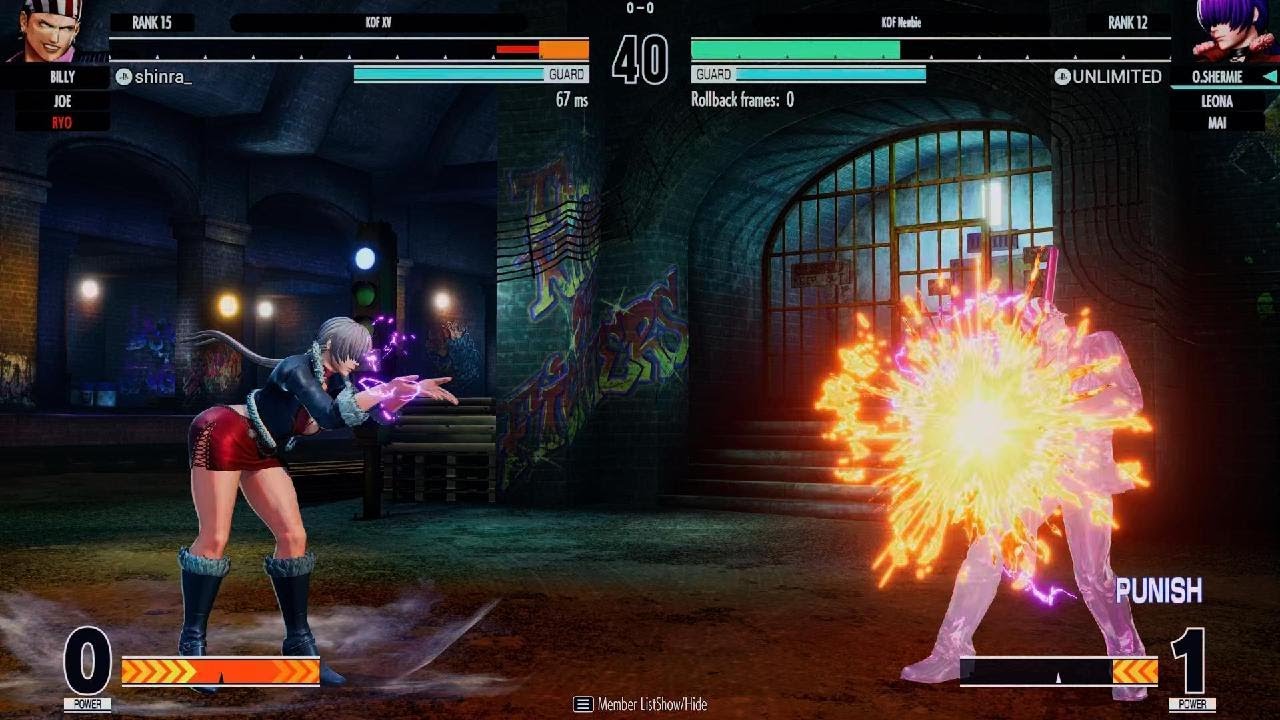 KOF XV_ Room Match Fights with O.Shermie, Leona & Mai vs. Ryo, Billy & Joe