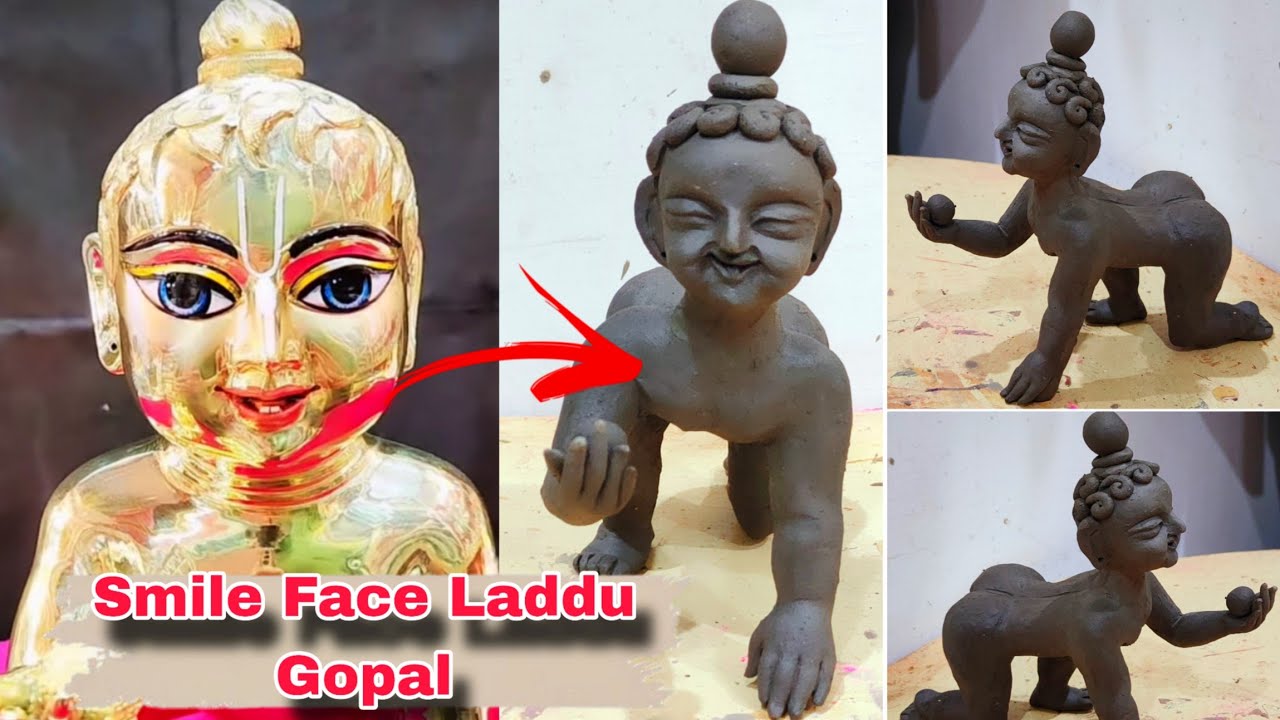 Smile face लड्डू गोपाल की मूर्ति/How to make Laddu Gopal Kaise Banaye/mitti ke laddu gopal banana