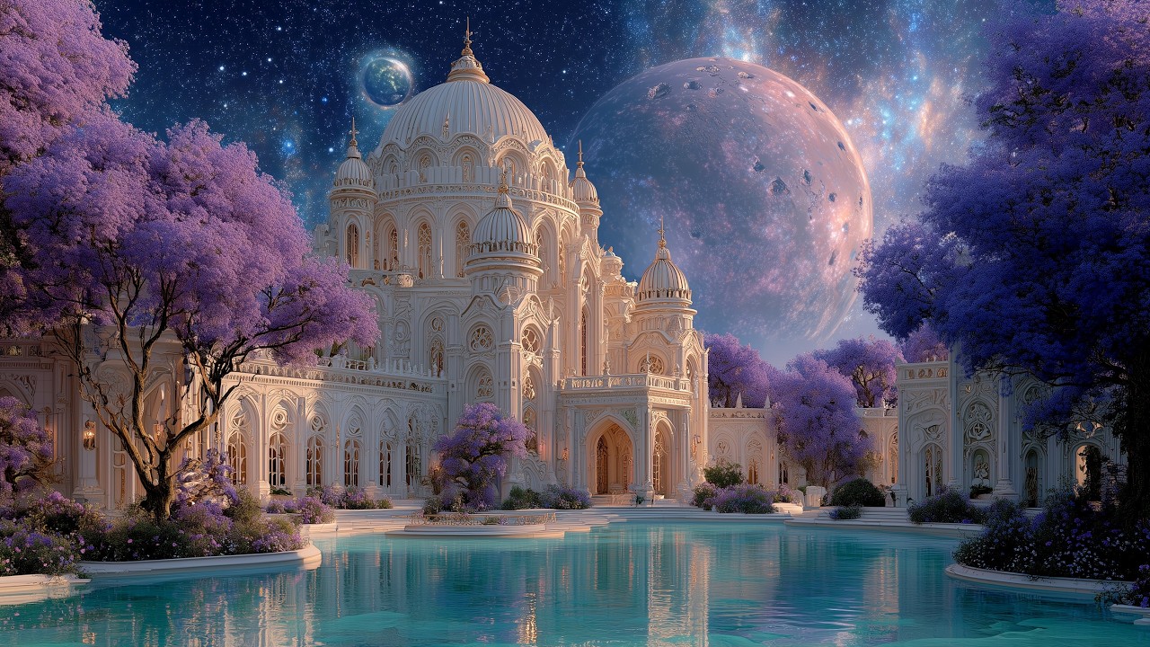 Step Into Celestial Mansions | Stunning AI Fantasy Palaces Bathed in Living Purple Light (4K)