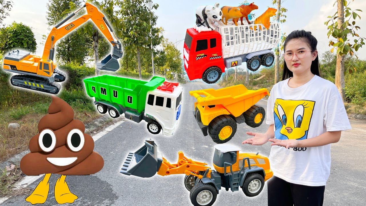 Changcady v&agrave; cục ph&acirc;n biết chạy, tr&ograve; chơi với m&aacute;y x&uacute;c, xe chở c&aacute;c con vật đồ chơi - Part 136