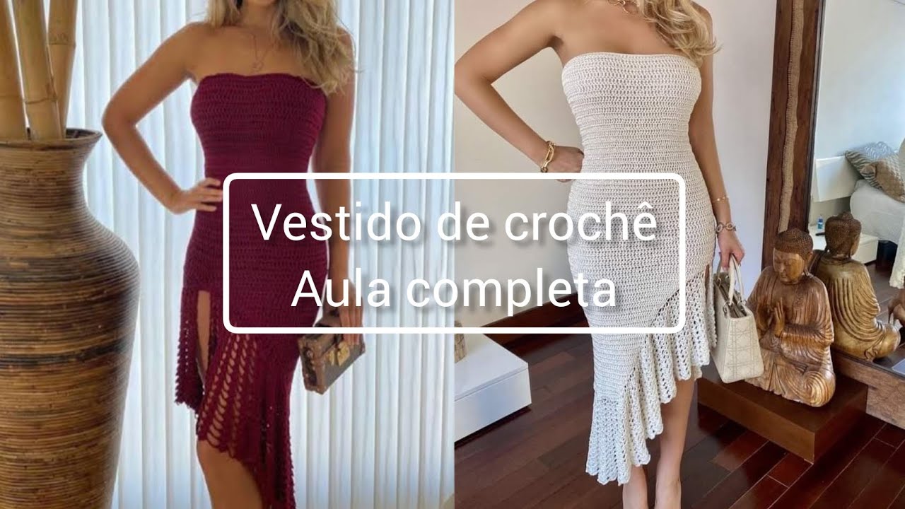 Vestido de crochê tomara que caia com babado / Aula completa