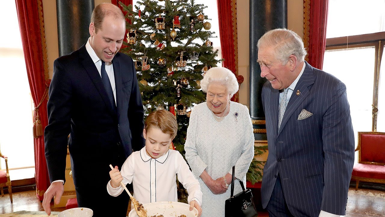 Queen prepares Christmas puddings with Prince George, The Duke of Cambridge and Prince Charles