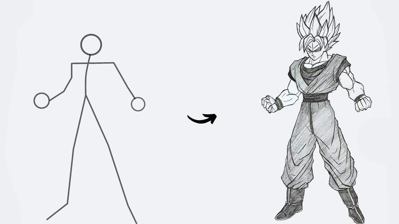 How to draw Goku Full Body out of Stick Man | Easy Step by Step