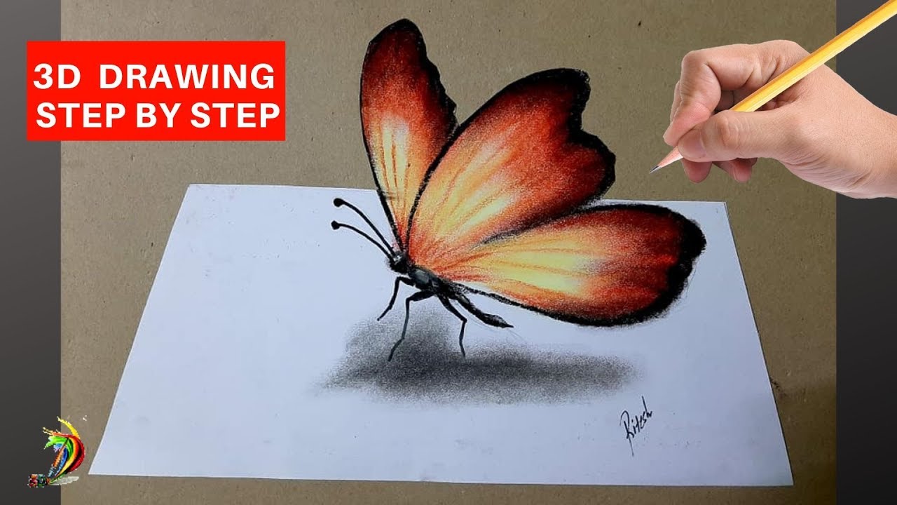 How to Draw 3D Butterfly | 3D Butterfly Drawing Tutorials Step by Step