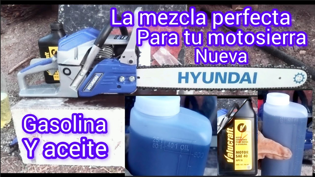 Preparar mezcla de gasolina y aceite por primera vez, motosierra nueva, HYUNDAI Turbo 860XTB