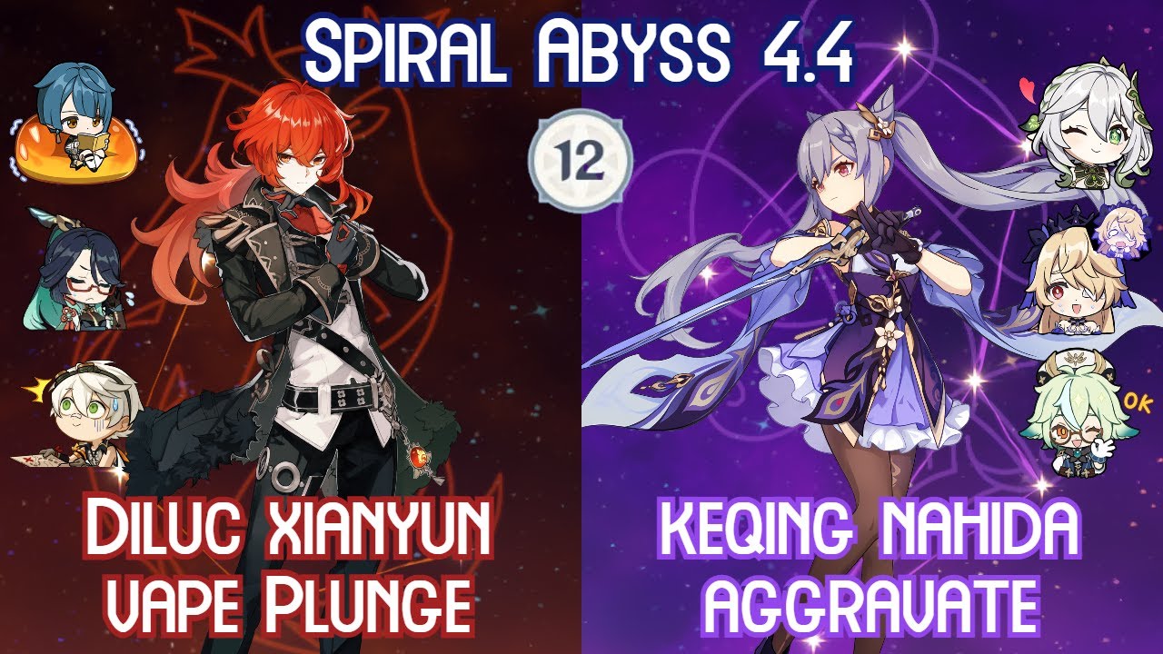 NEW Spiral Abyss 4.4 - C0 Diluc Xianyun Vape Plunge & C0 Keqing Aggravate Floor 12 Full Star Clear