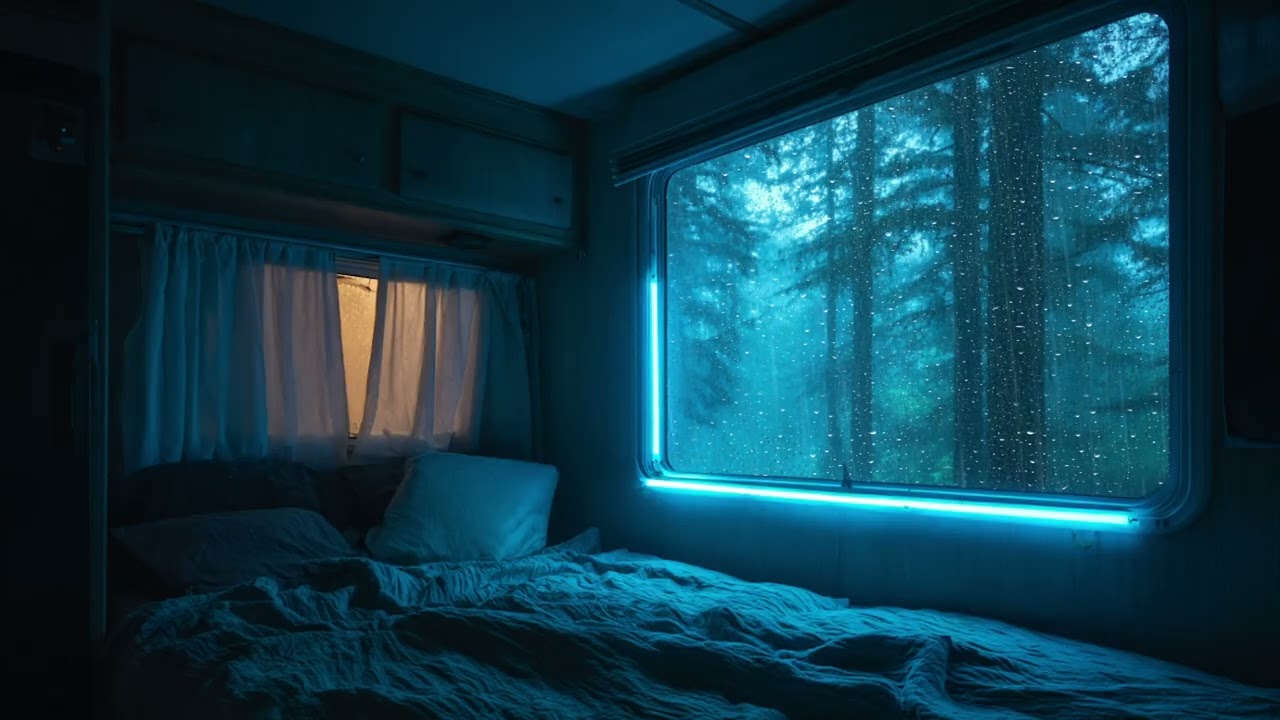 Extreme Thunderstorm From Inside a Warm Car Cabin Rain on Windshield with Soft Piano for Sleep