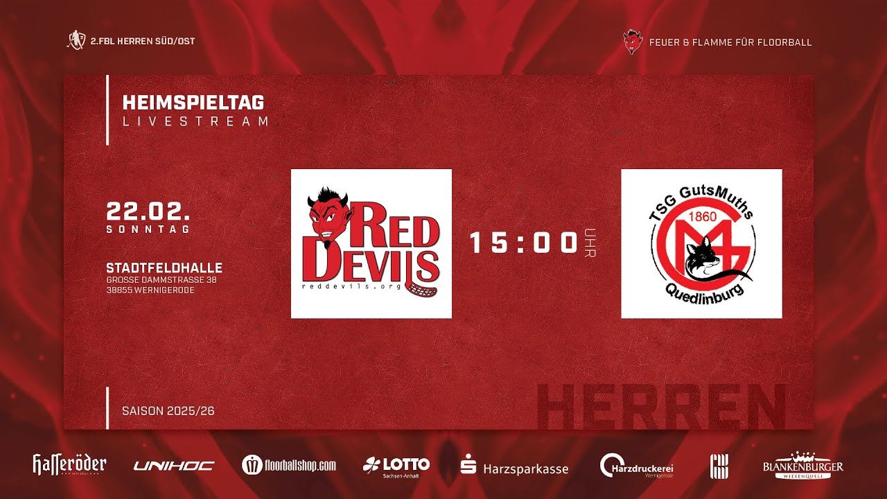 2. FBL Herren  - Red Devils Wernigerode vs. TSG Füchse Quedlinburg - 15:00 Uhr