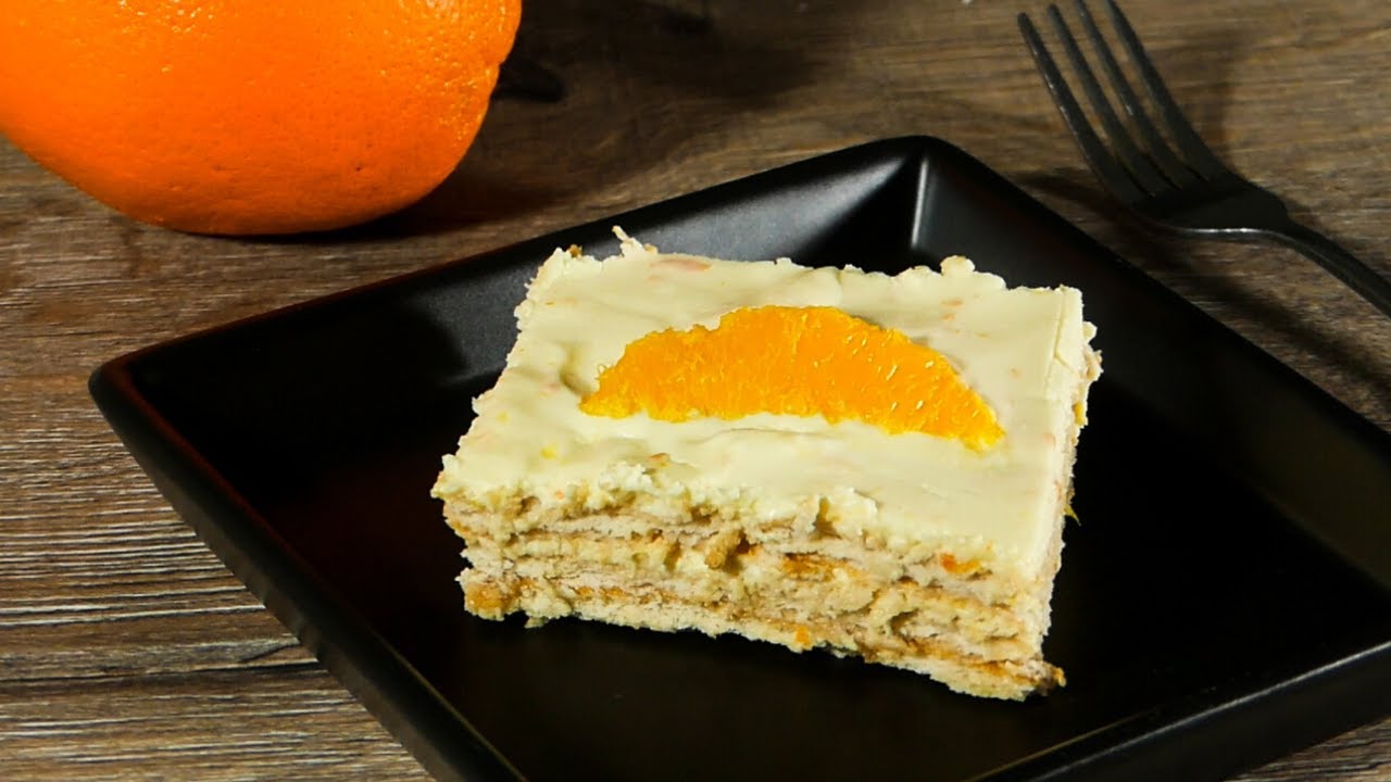 Prăjitură cu biscuiți, cremă de br&acirc;nză și portocale - fără coacere | Delicii Simple