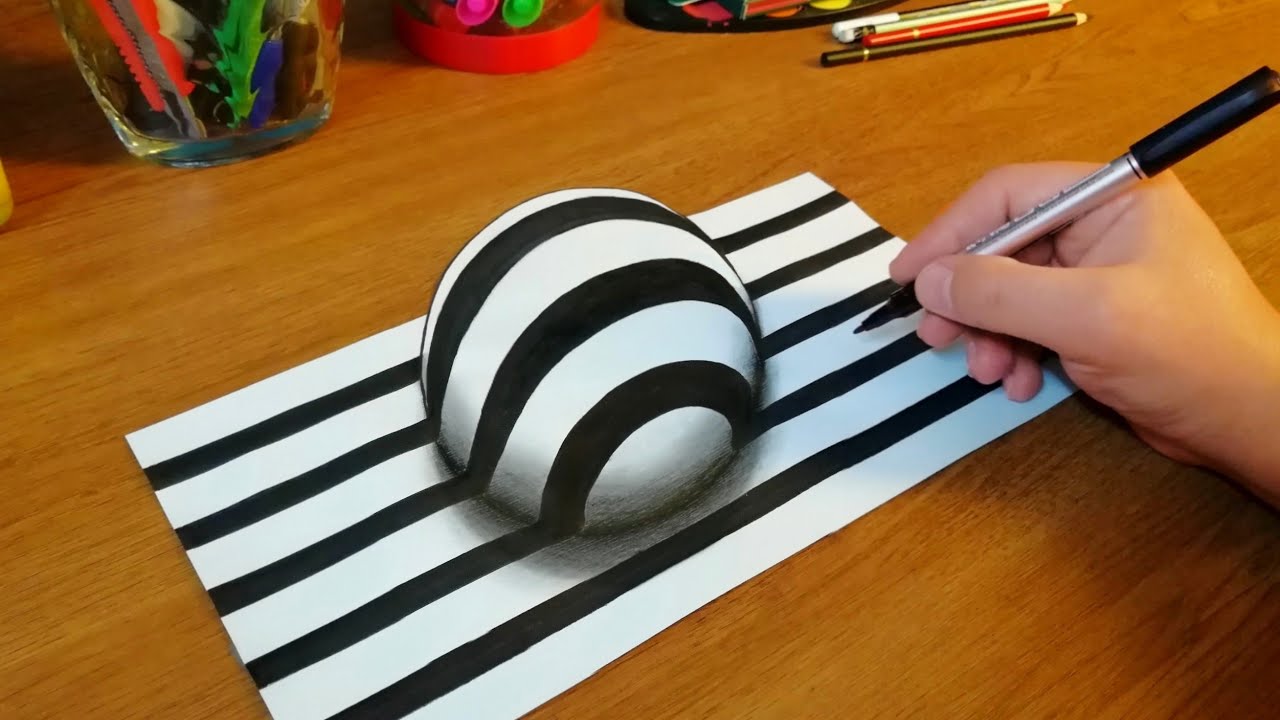 Tutorial 3D Drawing OP Art | How to Make a 3D Sphere Op Art | Easy 3D Drawing Art