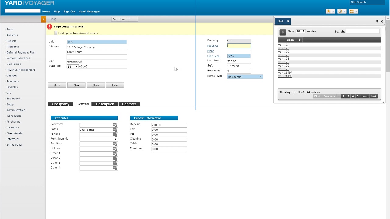 Changing Unit information in Yardi