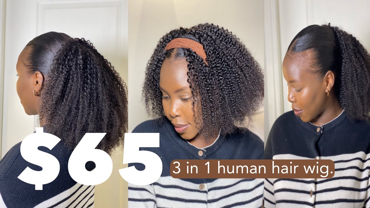Afro Kinky Curly 3 in 1 half wig ft DOMISO hair