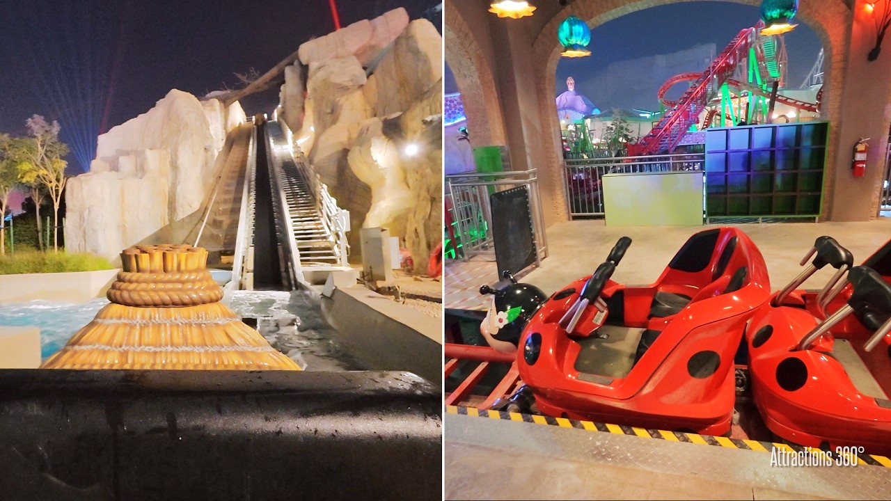 Zoomaflooma Log Flume Ride & Twilight Express LadyBug Coaster POV - Six Flags Qiddiya City