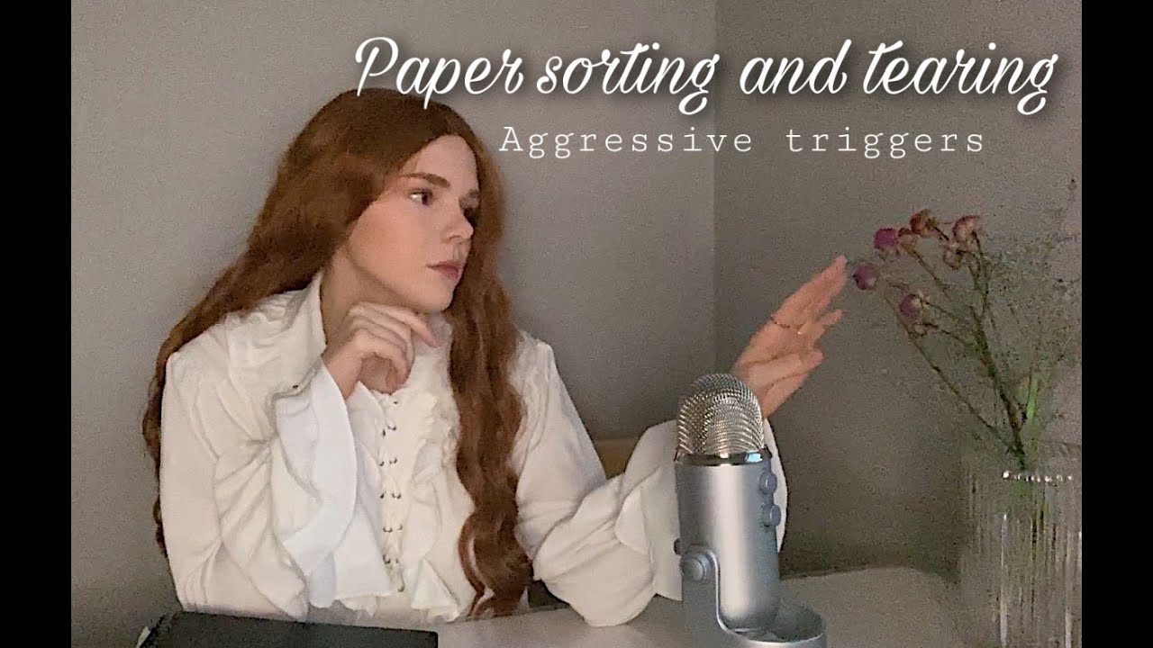 [aggressive triggers] ASMR sorting and  tearing paper (no talking)
