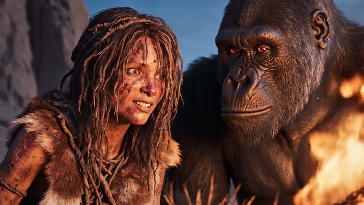 🔥Girl and King Kong:A Journey Through Desert,Fire,and a Battle with a Dragon🐉Life millions years ago