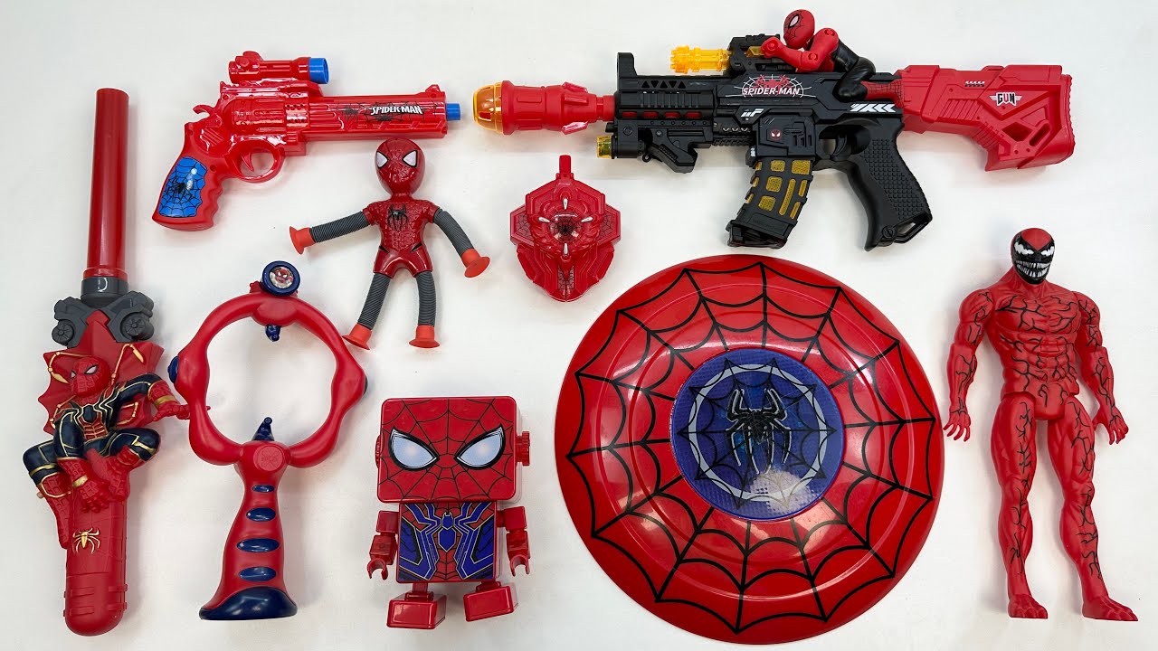 18 minutes of satisfied Marvel toy set unboxing,Spider Man toy gun,glowing mask,action doll reviews.