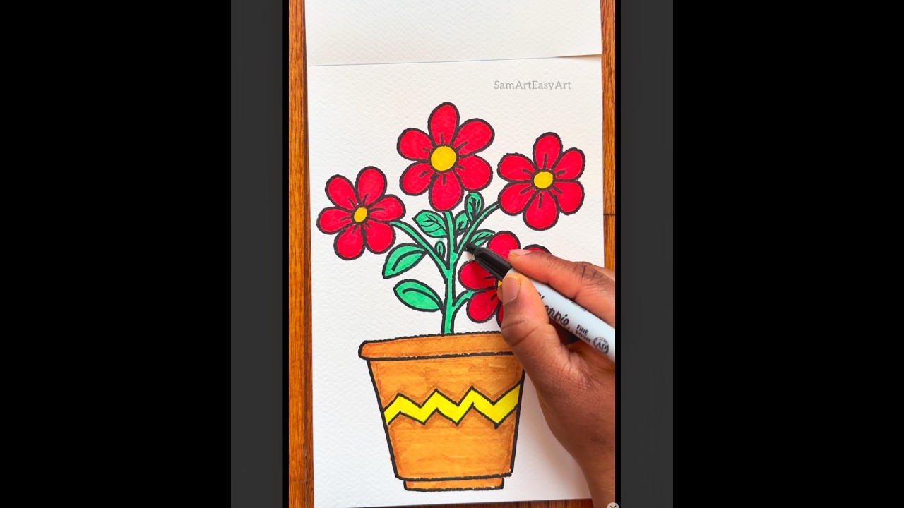 Easy, Simple and colorful Flowerpot Drawing.