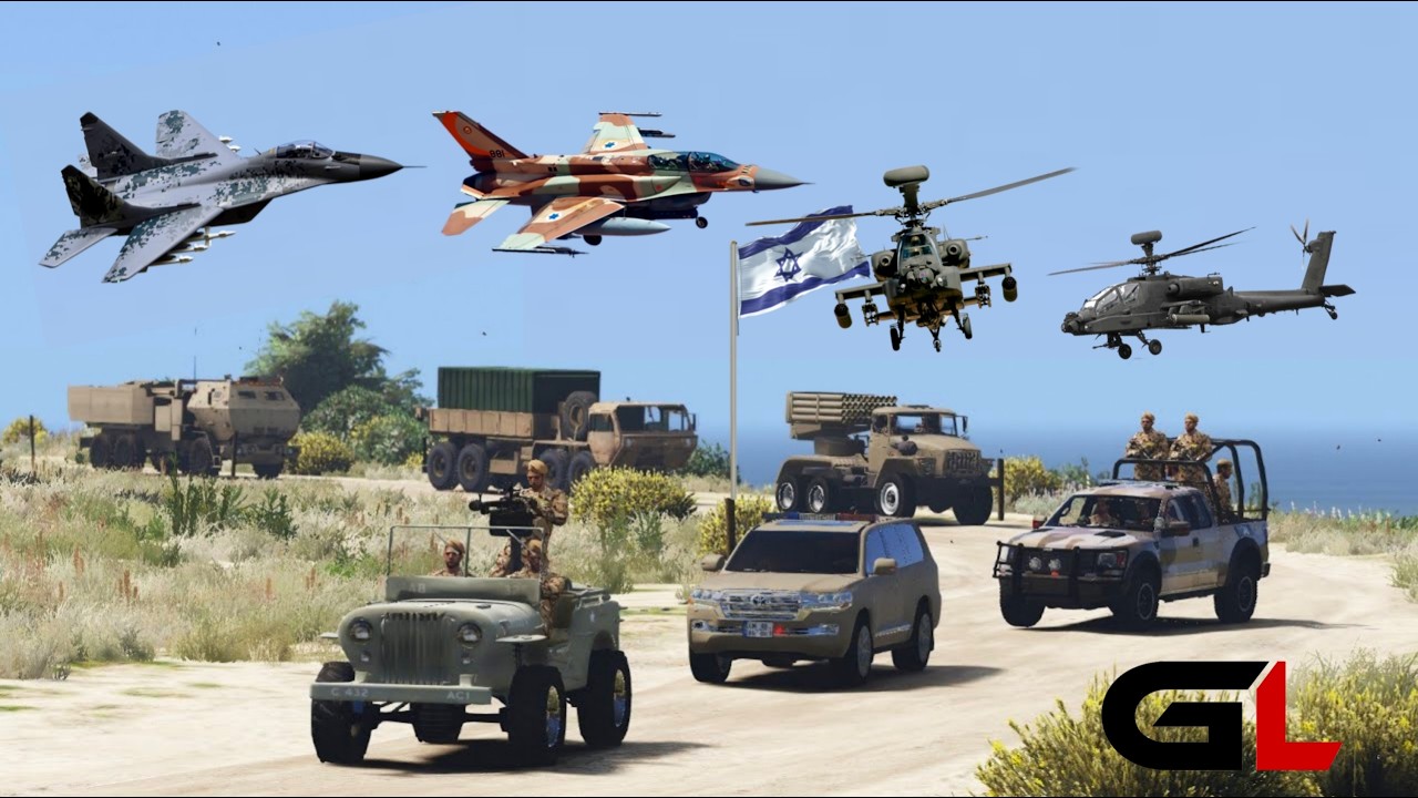 Israeli F-35 Fighter Jets & Helicopters Attack on Irani Army Supply Convoy - GTA 5 Gameplay