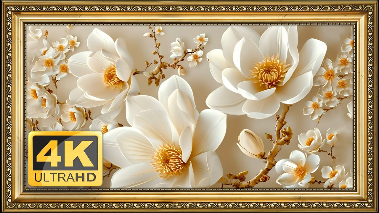 Screensaver Tv flowers with Gold Frame TV Art | Silence Framed TV Art |The Art Corner 4K