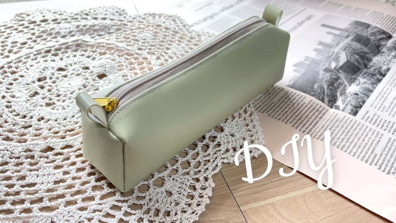 DIY☆長さ20cm縦横5cmの合皮ペンケースの作り方／切って使うファスナーを使った便利小技