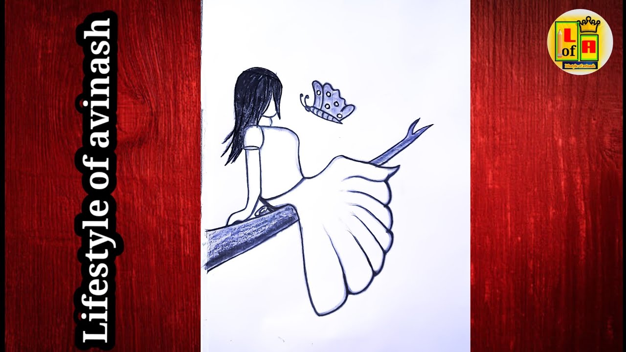 Girl Drawing With Butterfly || Girl Backside Drawing || Girl Drawing step by step | How To Draw Girl