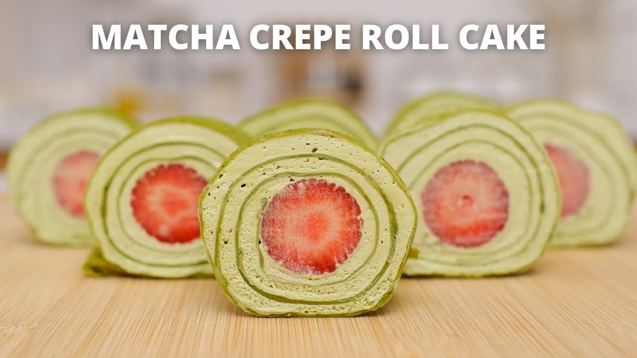 Matcha + strawberry! MATCHA CREPE ROLL CAKE!