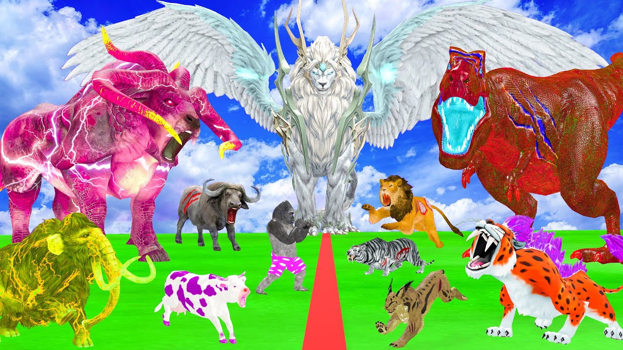 5 giant buffaloes fight dinosaurs giant fights 5 lions giant tiger saves woolly mammoth