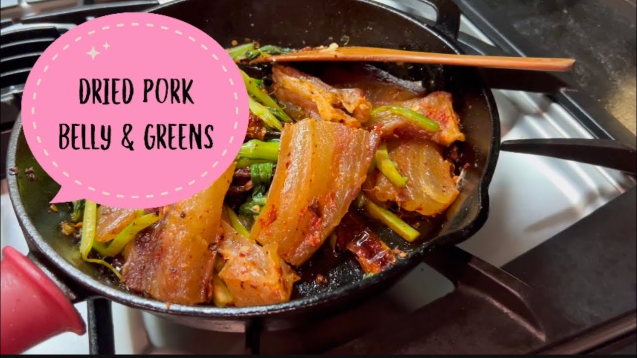 Sikam Pa |Dried Pork Belly & Greens | Easy Bhutanese Recipe! Cooking in Cast iron skillet