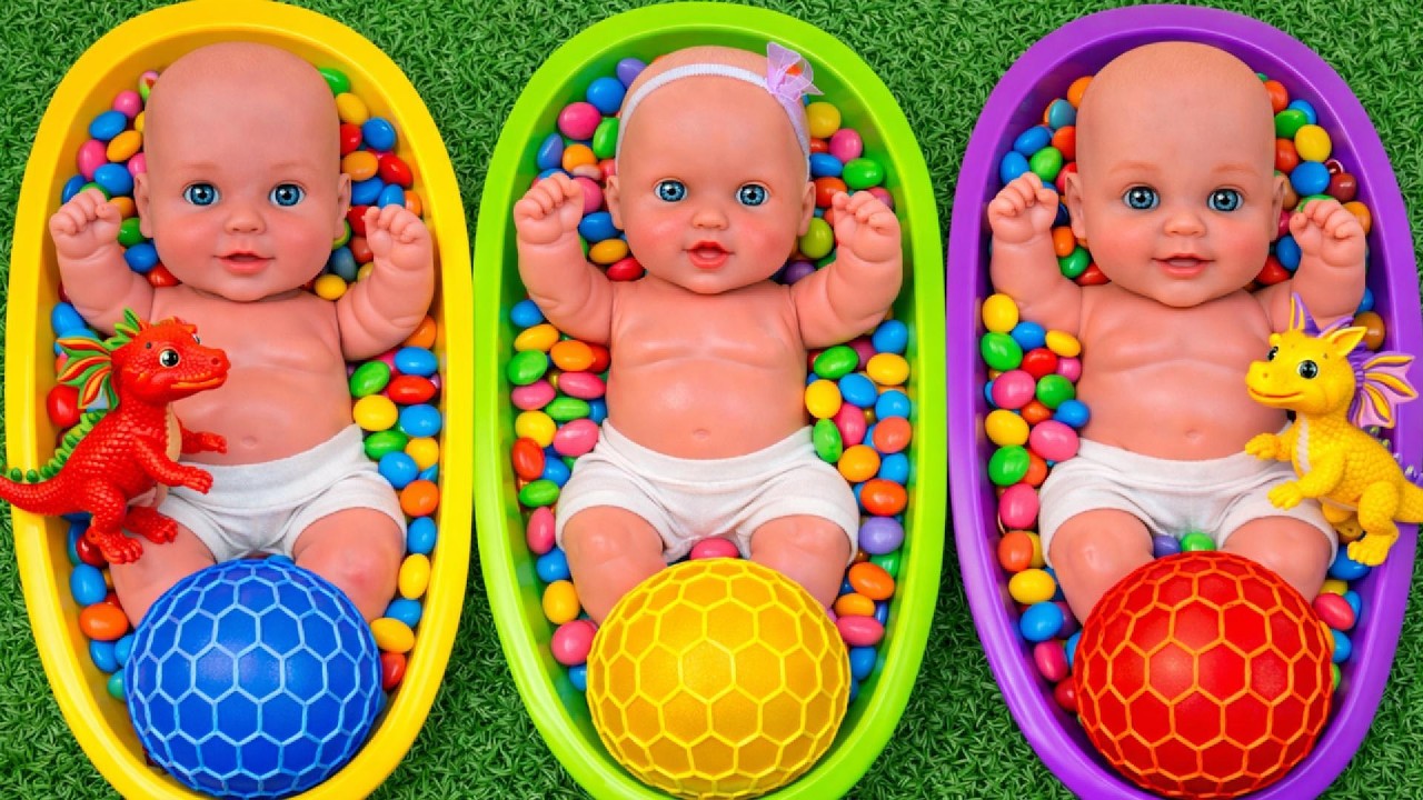 4 Minutes of Satisfying 3 Bathtubs with M&M's Candy & Slime Cutting Video