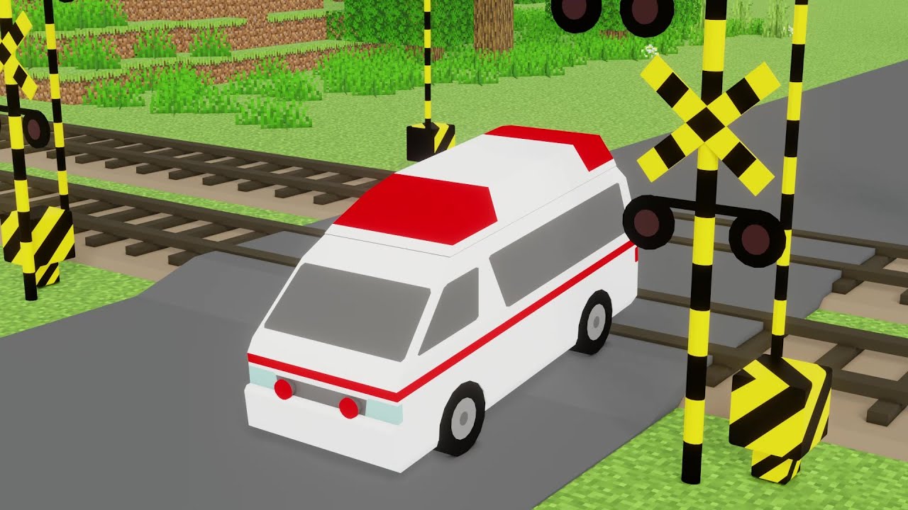【踏切アニメ】救急車 サイレン | Ambulance and Railroad Crossing Animation