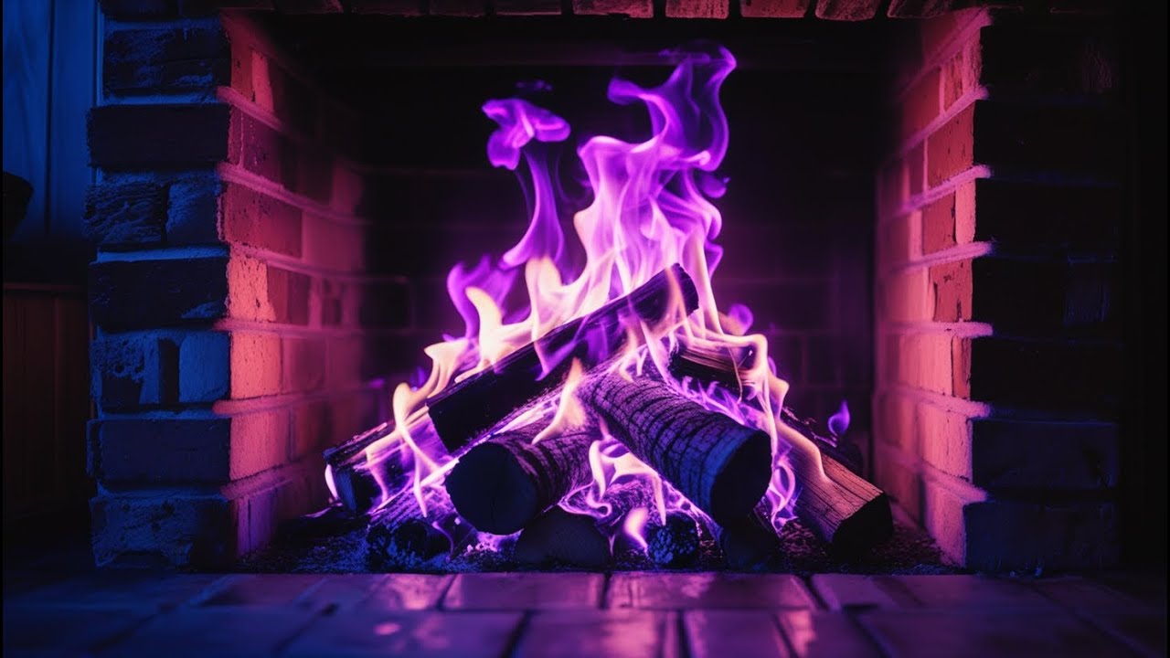 Purple Flame Fireplace Ambience with Soft Purple Glow for Deep Calm, Meditation and Sleep
