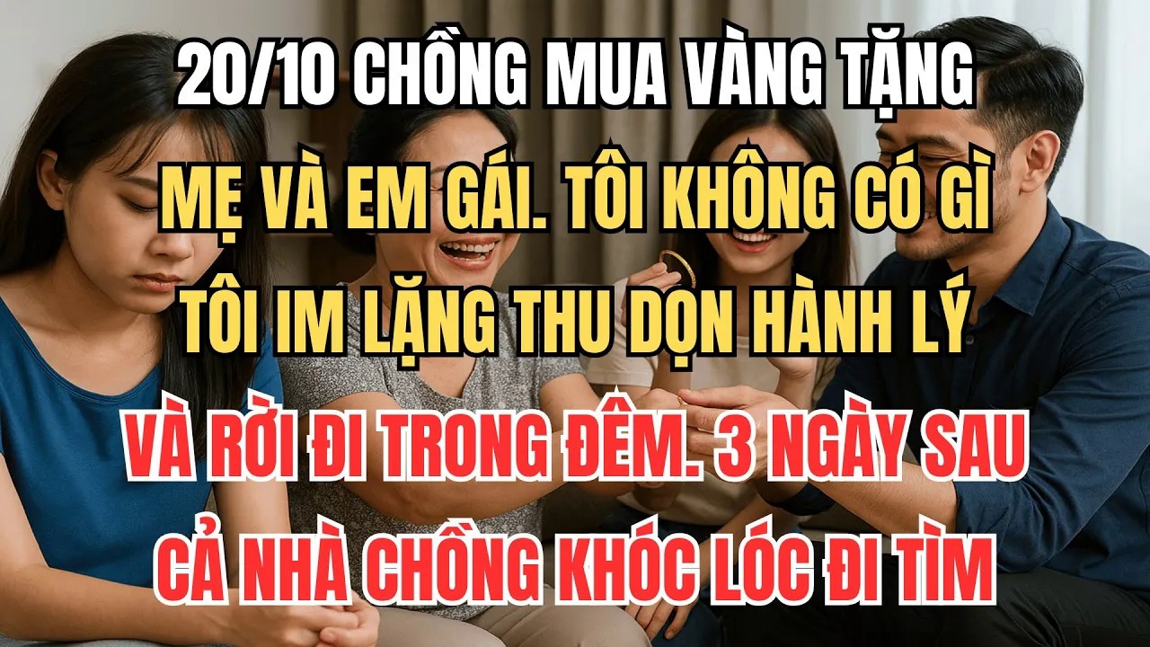 20⧸10 Chồng Mua Vàng Tặng Mẹ Và Em Gái, Tôi Im Lặng Rời Đi. 3 Ngày Sau, Cả Nhà Chồng Khóc Lóc Đi Tìm