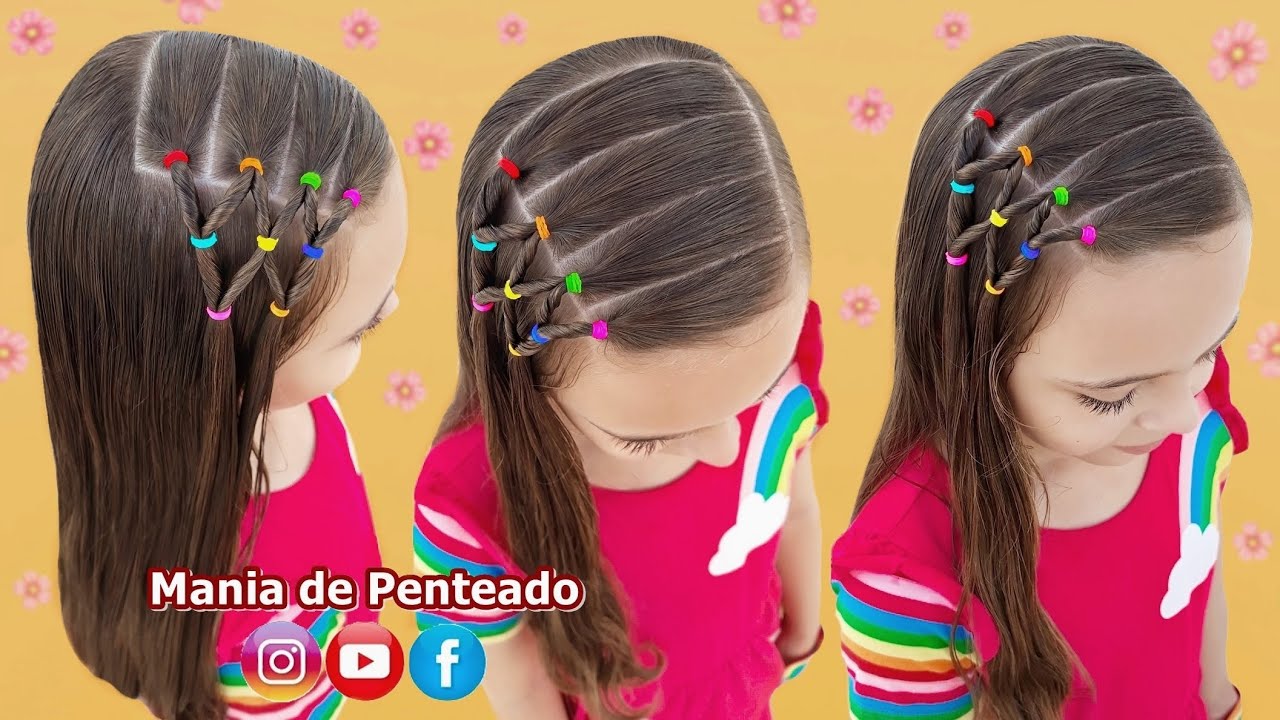 Penteado Infantil Fácil com Redinha de Ligas | Easy Hairstyle with Colors Elastics for Girls