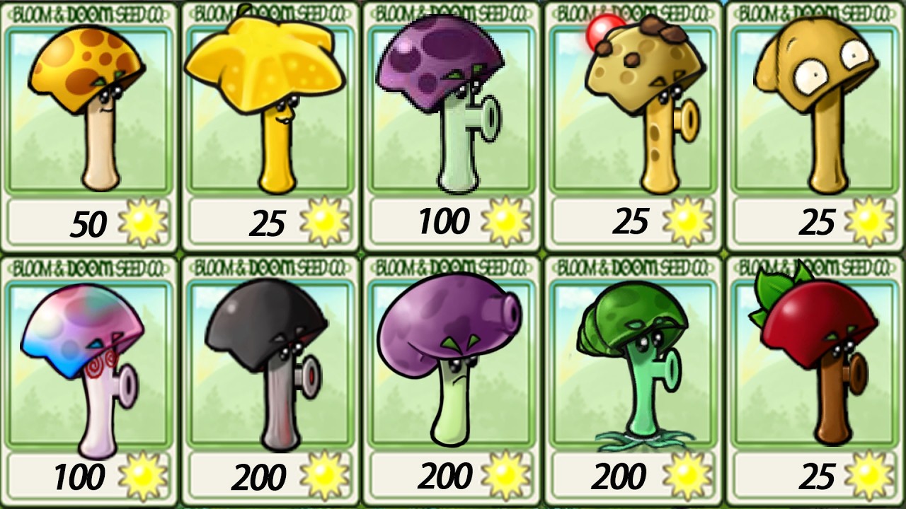 10 Scaredy-shroom family plants VS 999Zombies-------Plants vs Zombies