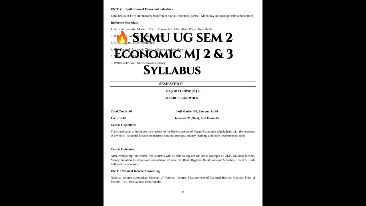 🔥 SKMU UG SEM 2 ECONOMICS SYLLABUS 2024-28 ll DUMKA II JH II 