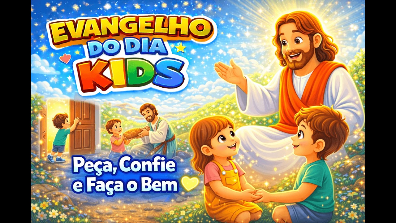 Evangelho do Dia Kids -  26/02/2026 Peça, Confie e Faça o Bem