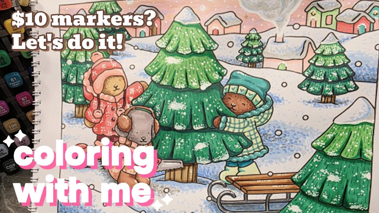Coloring With Me Christmas Joyful Time Playing in The Snow & Trees With Friends | Christmas Playlist