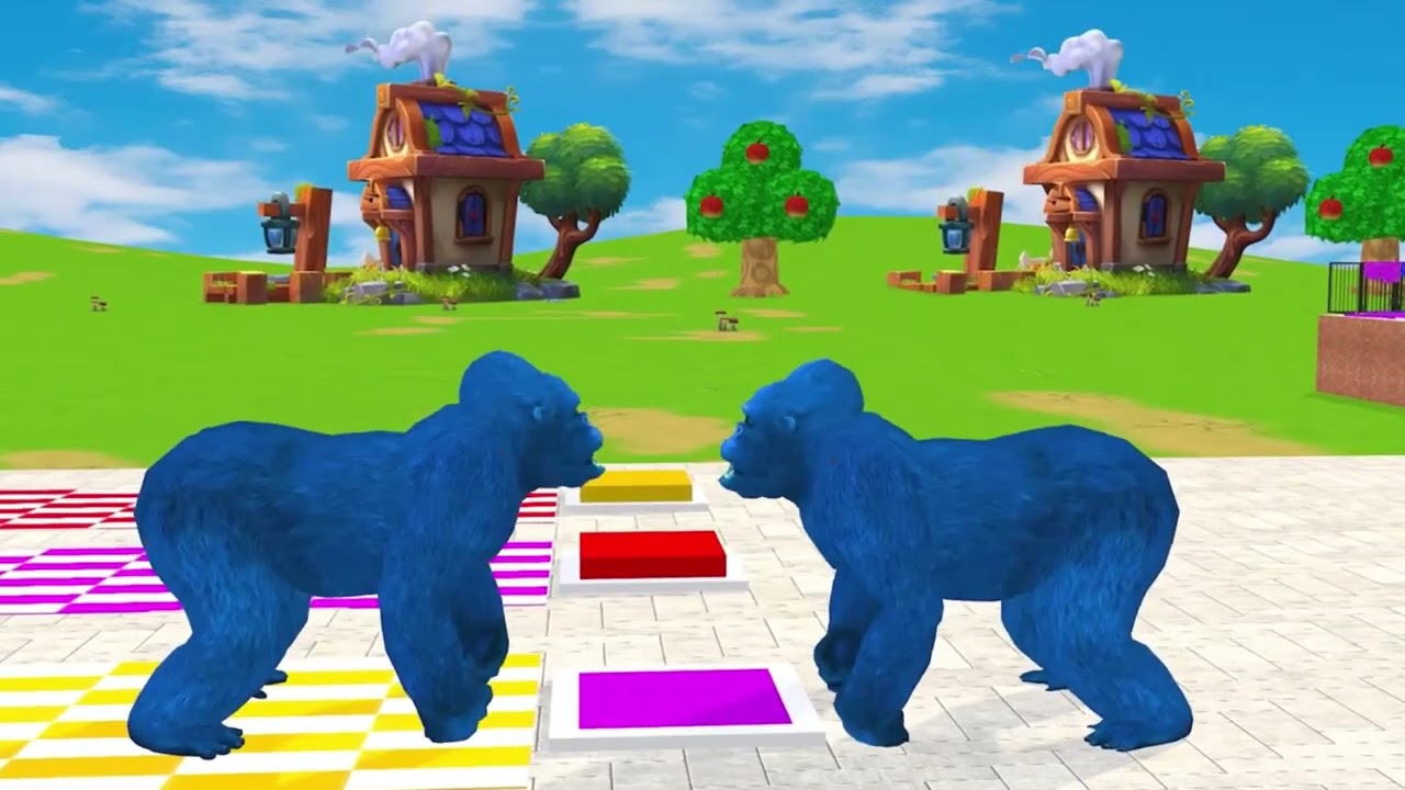 Long Slide Game with Cow Elephant Gorilla Hippopotamus Tiger 3d Animal Game Funny 3d Animals