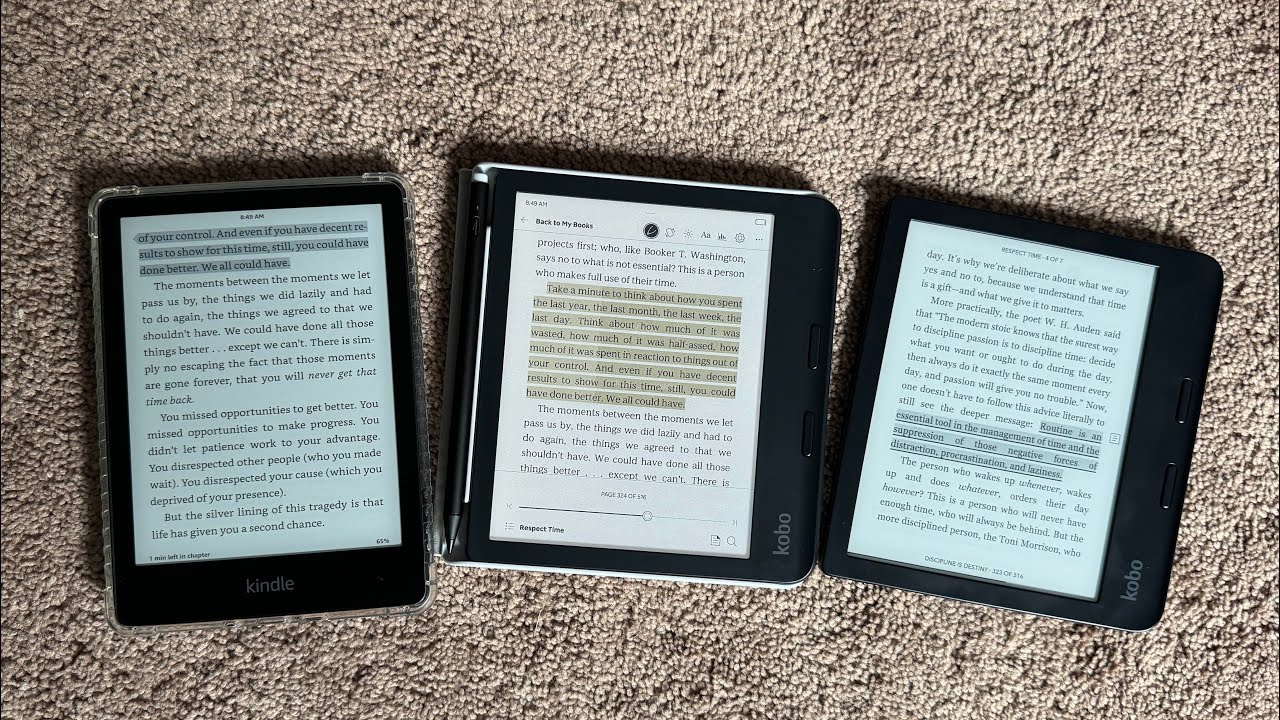 Kobo Libra Color против Libra 2 против Paperwhite: бок о бок