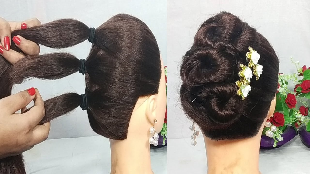5 Mins Hairstyle for wedding | Easy Hairstyles for long hair | updo hairstyle | simple hairstyle