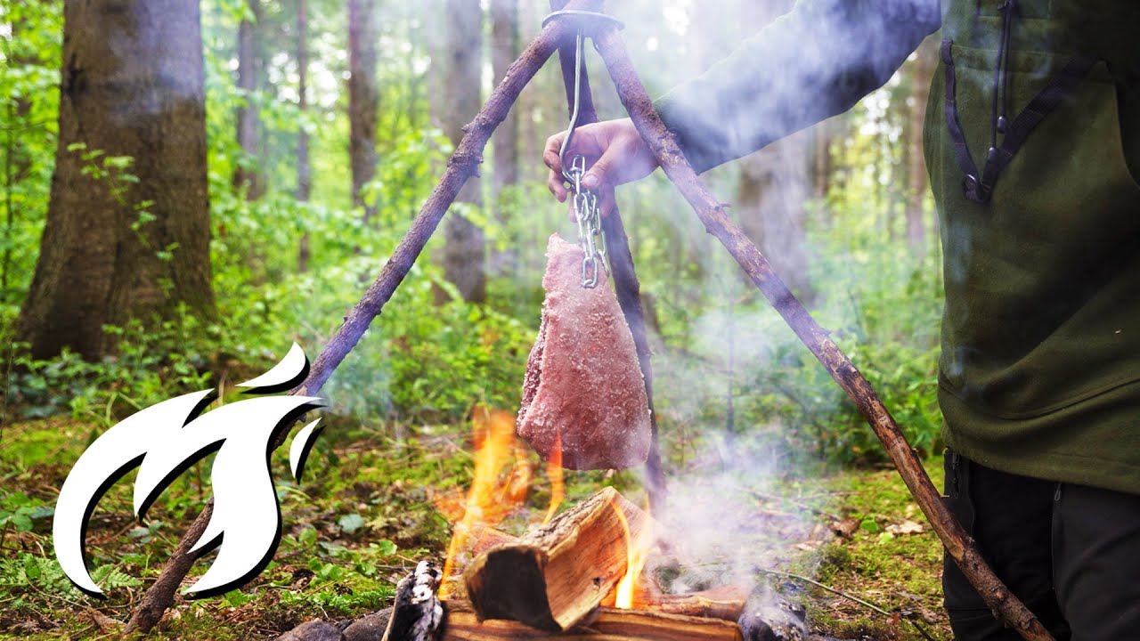 Wie ich Picanha an der Kette grille auf Feuer im Wald! Fire Kitchen ASMR 🔥🔥🔥